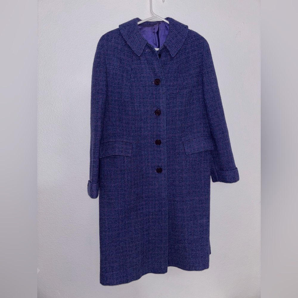 Vintage 50s 60s Harris Tweed purple Wool Trench Coat L
